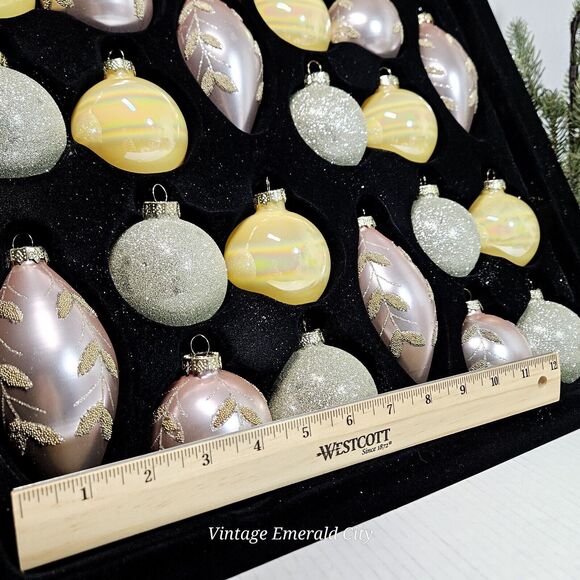 Be Merry Home Mercury Glass Ornament Balls 20 Pink Iridescent Yellow Gold Beaded - Picture 10 of 11